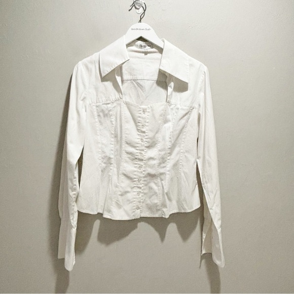 DIFFERENCE PARIS Women’s White Button Down Square Neck Long Sleeve Blouse Sz 10 - Picture 1 of 6